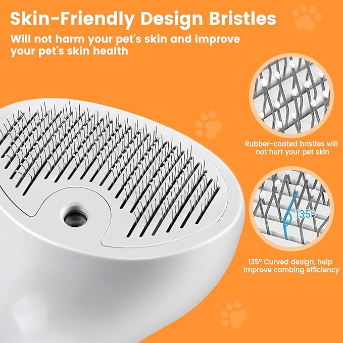 3 In 1 Cat Brush, Anti-Static Dog Brush One-click Self-cleaning Comb for Furry Pet, Rechargeable USB Cat Steam Brush for Shedding, Horse and Dog-Mewly Pet