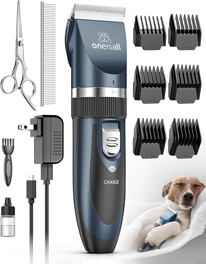 oneisall Dog Shaver Clippers Low Noise Rechargeable Cordless Electric Quiet Hair Clippers Set for Dogs Cats Pets-Mewly Pet
