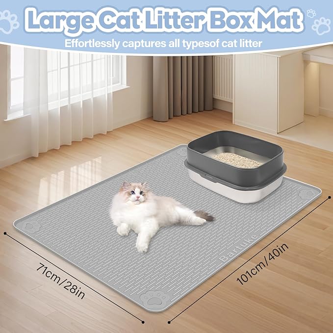 Cat Litter Mat, Extra Large 40" x 28" Silicone Mat Litter Trapping Mat for Scatter Control, Soft on Kitty Paws, Easy to Clean (Gray)-Mewly Pet