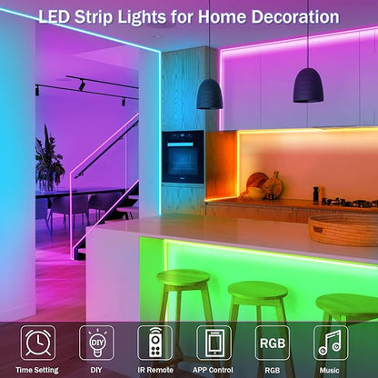 KEELIXIN 130ft Led Lights,Long Led Lights for Bedroom,5050 RGB LED Strip Lights with Remote & Bluetooth App Control Sync with Music,Luces Led para Cuarto,LED Light Strip for Room,2 Rolls of 65ft