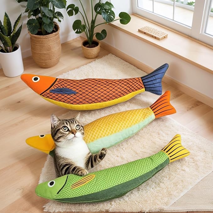 Cat Toys for Bored Indoor Adult Cats - Catnip Toys for Mental Stimulation, Interactive & Durable Kicker Toys for Solo Play, Best for Lazy Or Senior Cats (Yellow)-Mewly Pet