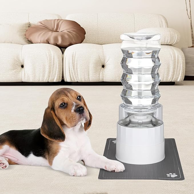 Sfozstra Large Dog Water Dispenser: 8L Automatic Stainless Steel White Water Feeder with Waterproof Pad - Raised Edge Water Dispenser for Dogs & Cats Easy Clean-Mewly Pet