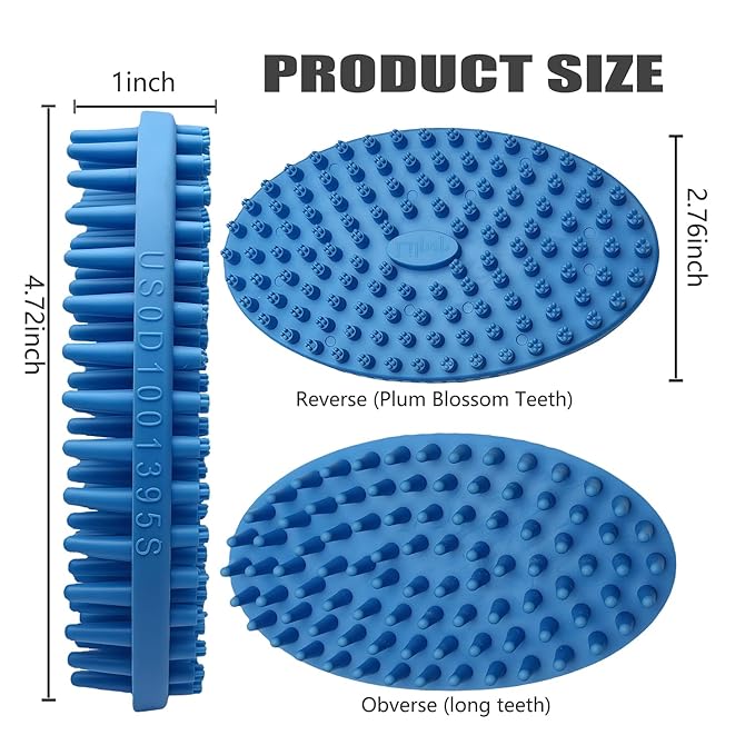Dog Grooming Brush, Lilpep Pet Shampoo Bath Brush Soothing Massage Rubber Comb with Adjustable Ring Handle for Long Short Haired Dogs and Cats (2 pale blue, 2 sided brush)-Mewly Pet