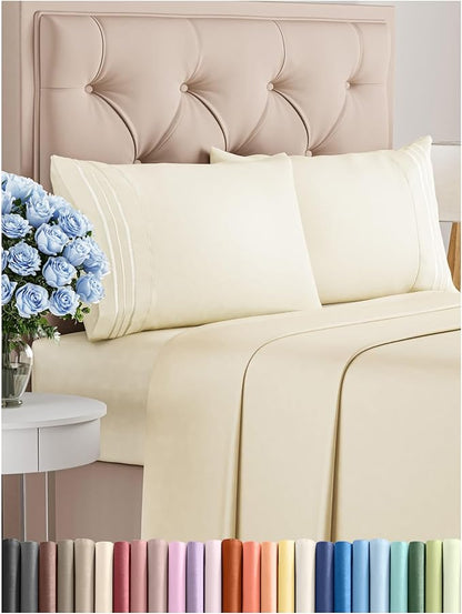 Full Size 4 Piece Sheet Set - Comfy Breathable & Cooling Bed Sheets Set - Hotel Luxury Bedding for Women, Men, Kids, Teens, Boys & Girls - Deep Pockets, Ultra-Soft, Wrinkle Free - Oeko-Tex - Off White