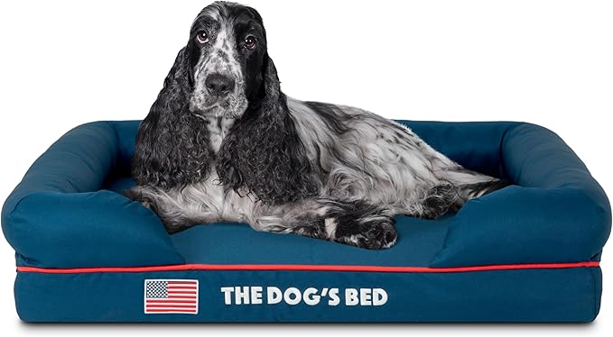 The Dog’s Bed, Medium Blue Oxford with Red Trim USA Flag Dog Bed 30x23.5, Memory Foam, Pain Relief, Post Surgery, Lameness, Supportive, Calming, Waterproof Washable Cover Cover, Veterinary Approved-Mewly Pet
