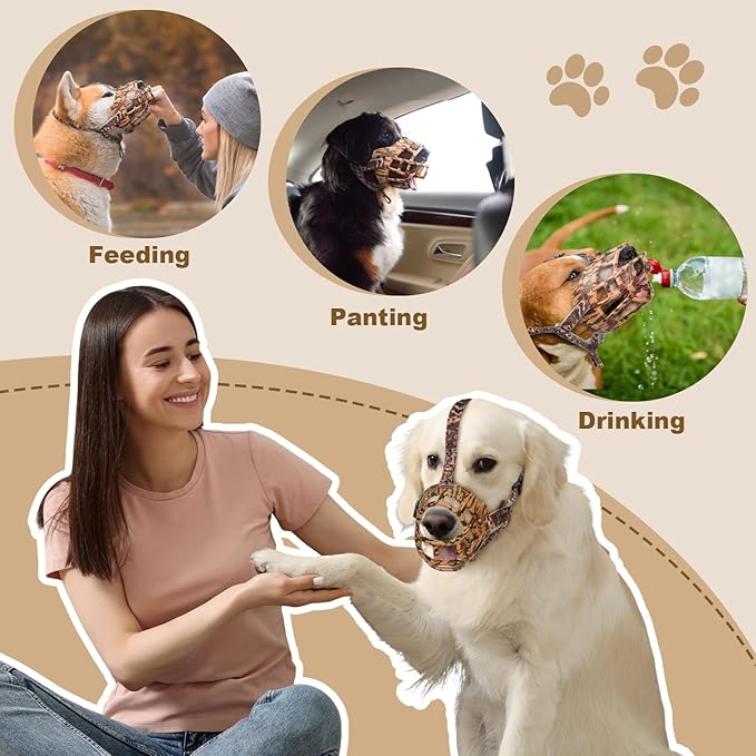 Basket Muzzle to Prevent Biting, Dog Muzzle for Large Medium Small Dogs Allows Panting Drinking Anti Chewing, Perfect for Grooming Trimming Training and Aggressive Reactive Dogs (Brown, Size 2)-Mewly Pet