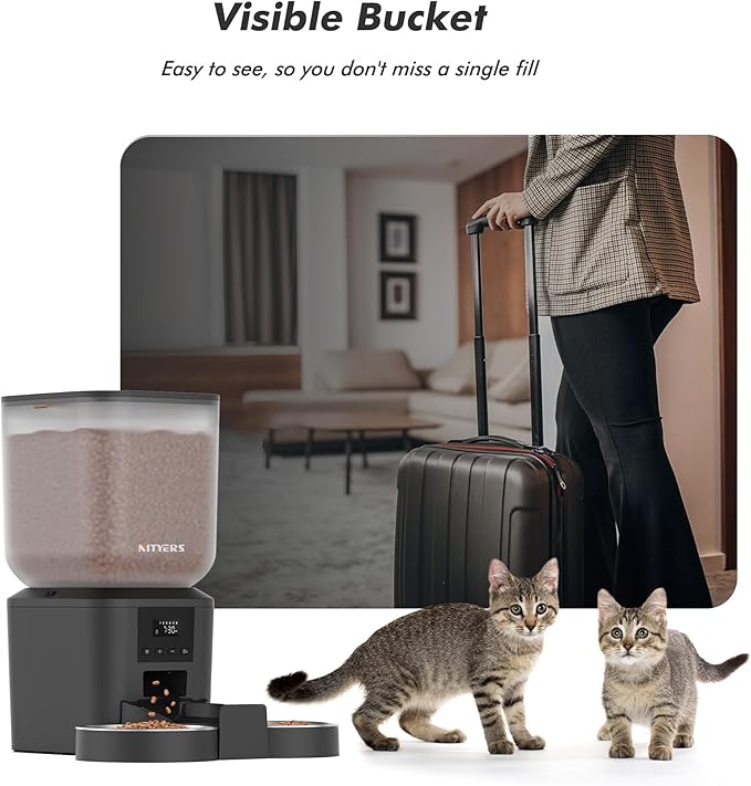Automatic Cat Feeder for 2 Cats - 8L/34 Cups Large Capacity Auto Cat Food Dispenser with LCD Screen, 2 Food Trays, Timed Feeder, Up to 50 Portions 6 Meals Per Day, Keep Fresh-Mewly Pet