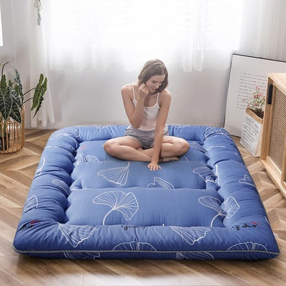 MAXYOYO Leaf Printed Japanese Futon Floor Mattress, Thicken Sleeping Pad Floor Bed Roll Up Camping Guest Mattress Folding Couch Bed, Twin Size