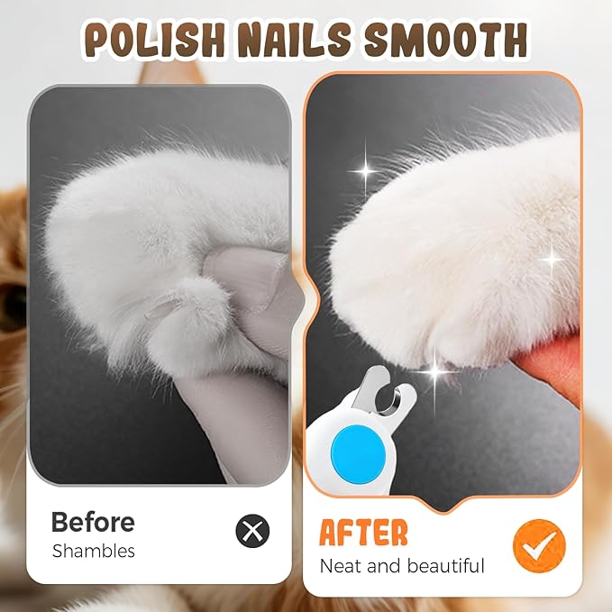 Pets Nail Clippers with Light, Cat Dog Nail Clippers with Built-in Nail File, Sharp Blades, Portable Cat Nail Clipper, Cats Claw Trimmer, Adjustable Claw Clippe for Cats (Style B)-Mewly Pet