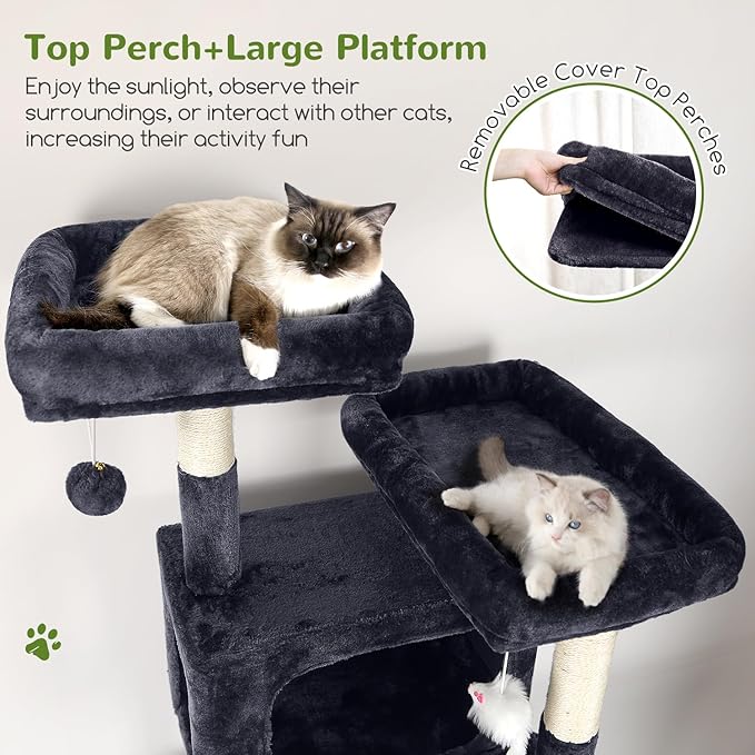 Globlazer Sturdy Cat Tree for Large Cats, 77 inch Large Cat Climbing Tower for Indoor Adult Cats, Cat Scratching Tower with 5 Scratching Posts, 3 Cat Condos, 2 Top Perches, S77, Dark Grey-Mewly Pet