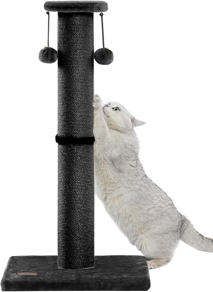 Kilodor 34Inch Tall Cat Scratching Post,4.3Inch Diameter Large Sisal Cat Scratch Post with Ball, Sturdy and Durable Cat Scratcher for Indoor Cats Adults Black-Mewly Pet