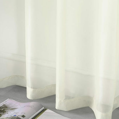 DUALIFE Cream Beige Sheer Curtains 120 Inches Extra Length for Living Room Decor 2 Panels Set Light Filtering Semi Sheer Farmhouse Style Curtains 52X120 Inch Long 10 FT Ivory