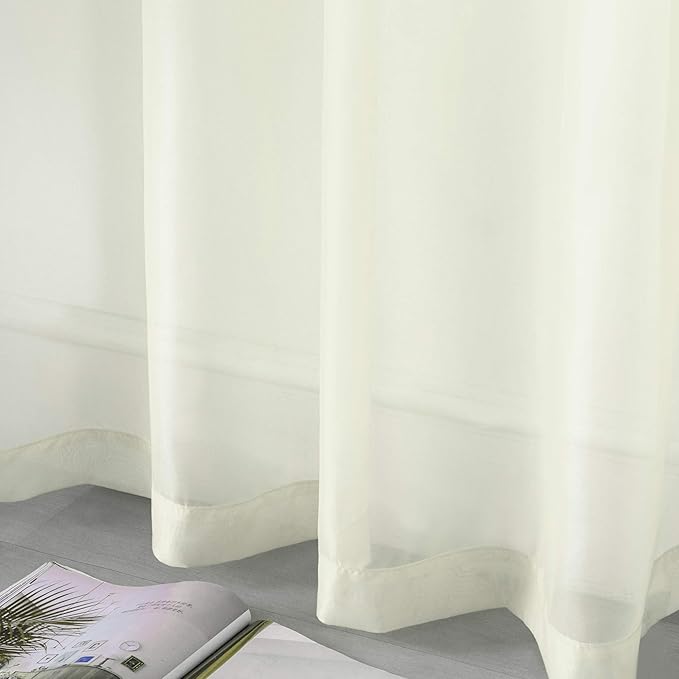 DUALIFE Cream Beige Sheer Grommet Curtains for Bedroom 2 Panel Set Light Filtering Semi Sheer Farmhouse Style Living Room Curtains 52X96 Inches Long Ivroy