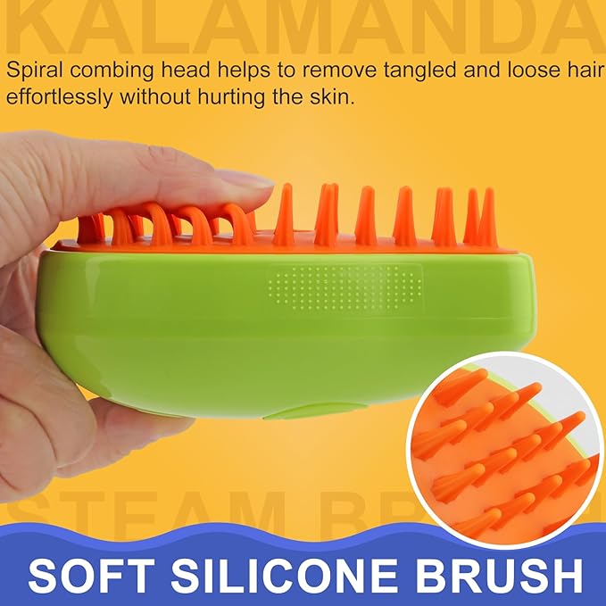 3 in 1 Cat Steamer & Brush - Silicone Massage Grooming Tool, Pet Hair Cleaning Comb for Cats & Dogs (Mango Green)-Mewly Pet