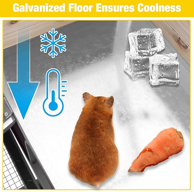 AIVITUVIN Wooden Guinea Pig Cage Indoor with Cooling Plate and Anti-Chewing Edges Two-Story Rabbit Hutch Pull Out Tray Outdoor Rabbit Cage with Raised Stand and Wire Mesh Small Animals Cage (Nature-Mewly Pet