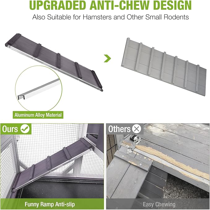 GUTINNEEN 2-Story Rabbit Hutch Indoor with Chew-Proof Design & Slide-Out Trays - Wooden Small Animal Cage Guinea Pig Cages with Lockable Wheels for 2-3 Rabbits, Bunnies, Guinea Pigs (Grey)-Mewly Pet