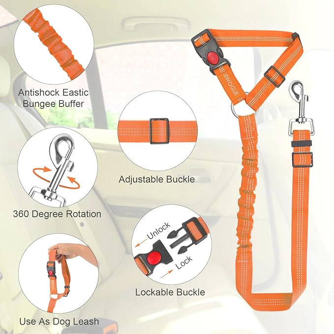 BWOGUE Pet Dog Cat Seat Belts, Car Headrest Restraint Adjustable Safety Leads Vehicle Seatbelt Harness (1 Pack)-Mewly Pet