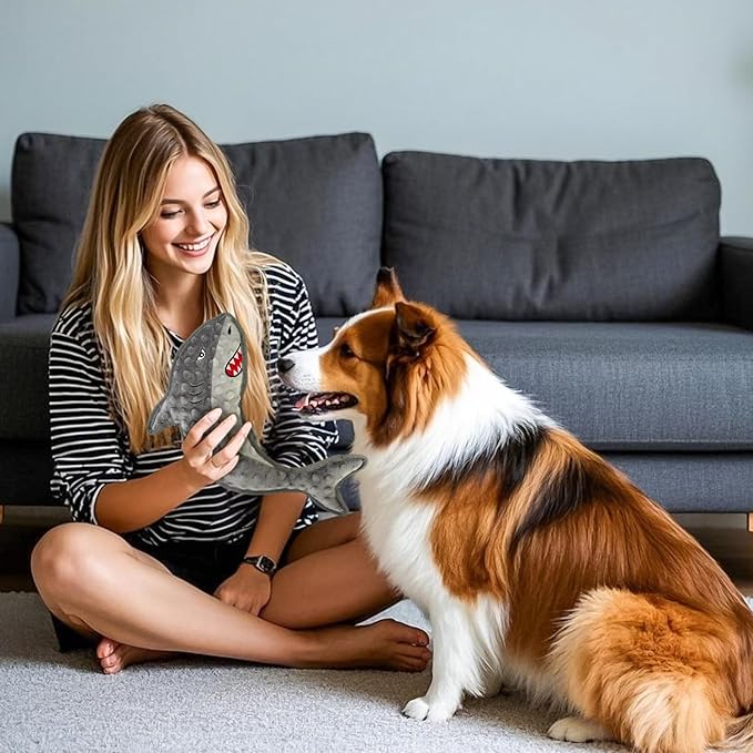 Dog Toy Squeaky Chew Dog Toys No PP-Cotton,no Stuffed for Small, Medium, Large Breed Dogs Interactive Hours of Fun,Gray-Shark-Mewly Pet