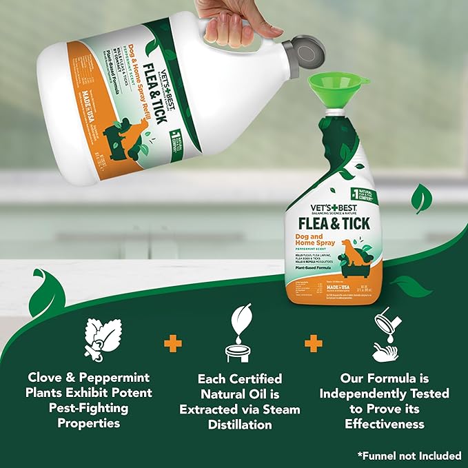 Vet’s Best Flea and Tick Home Spray – Plant-Based Flea and Tick Treatment for Dogs and Indoor Use – Natural Essential Oil Spray for Flea Control in The Home – Made in USA – 96 oz Refill-Mewly Pet