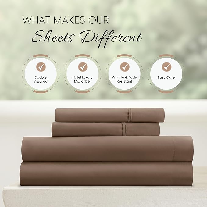 Linen Market Double-Brushed Microfiber California King Sheet Set 4 Piece – Oeko-TEX Certified Ultra Soft & Wrinkle-Free - 16" Deep Pocket Sheets Easy Care Cal-King Size - Taupe