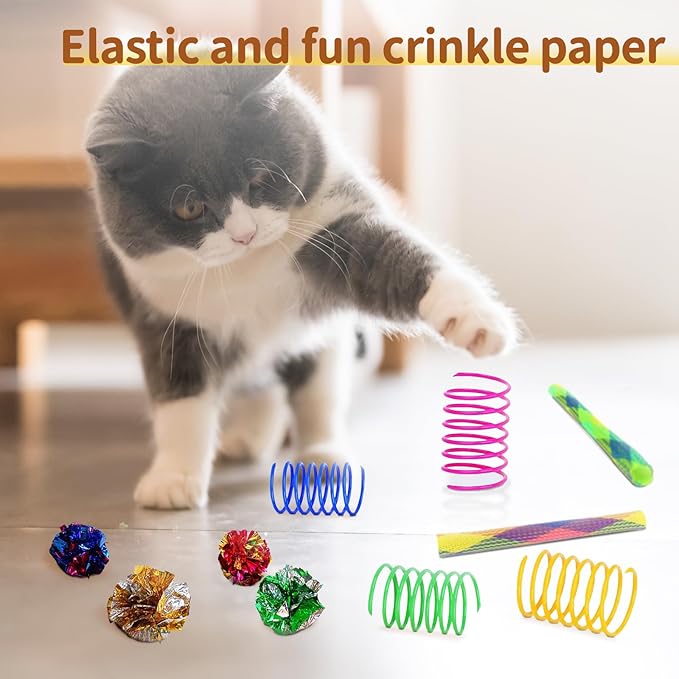 iCAGY 25-Piece Cat Toys Kit with Rainbow Tunnel - Interactive Cat Toy Bundle for Indoor Cats, Kitten Playtime Variety Set Includes Feather Teaser, Springs, Balls, Mice & Noise Toys-Mewly Pet