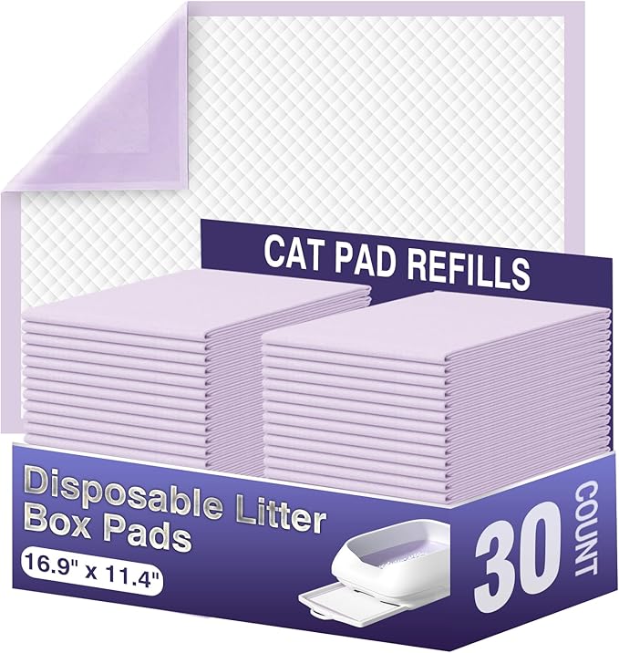 IMMCUTE Cat Pads 16.9" X 11.4", 30 Ct | Pee Pads for Cats | Thickened 6-Layer Super Absorbent Pads | Pee Pads for Tidy Cats Breeze Litter System | Cat Pee Pads-Mewly Pet