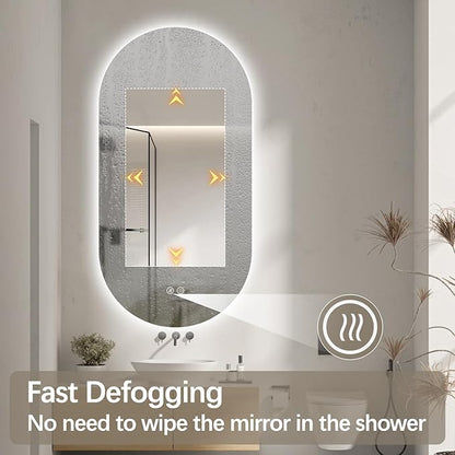 55"x28" Oval Led Bathroom Mirror with Lights, Frameless Backlit Vanity Mirror for Wall, Anti Fog Smart Mirror with 3 Colors Stepless Dimmable, Waterproof, Explosion-Proof, Vertical/Horizontal