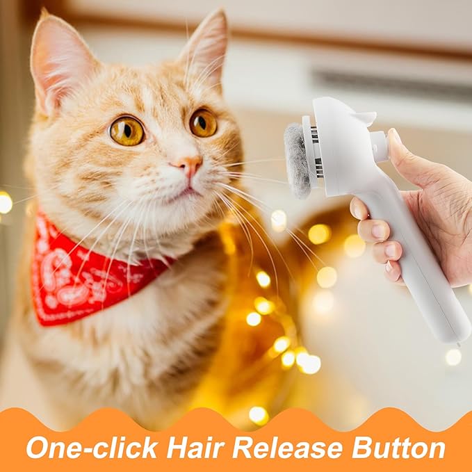 Cat Steam Brush for Shedding, 4 in 1 Steamy Cat Brush with Release Button, Self Cleaning Metal Pet Misting Hair Comb with Handle for Grooming Kitten Dog(White)-Mewly Pet