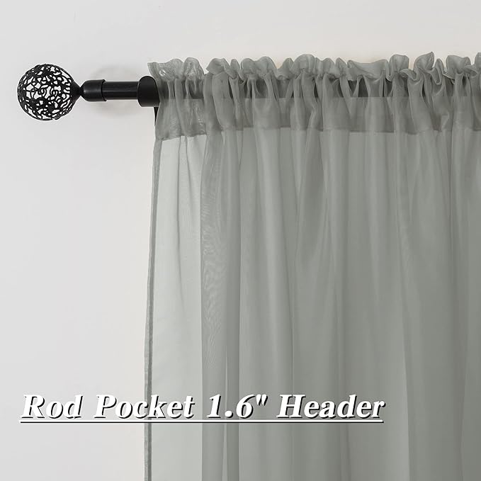 HUTO Sage Grey Sheer Window Curtains 108 Inches Long for Bedroom Girls Rod Pocket Window Sheer Panels Drapes 2 Panels Curtains for Living Room Canopy Bed Nursery