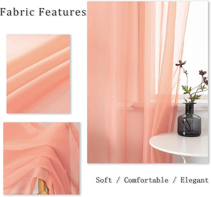 DUALIFE Coral Curtains 84 Inches Long for Living Room Set of 2 Panels Grommet Transparent Coral Sheer Curtains for Bedroom Decor Dining Area Decorations 52x84 Inch Length