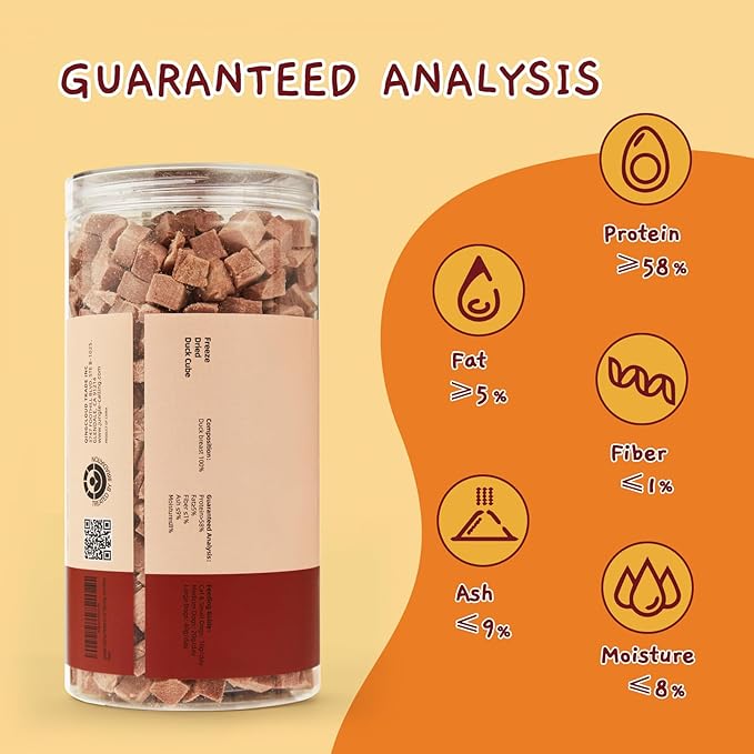Jungle Calling Freeze Dried Cat Treats, 9.17 oz Single Ingredient Duck Meat for Cats Puppy Dogs, High Protein Food Topper Cube Healthy Dog Treat, Rawhide Free Snacks for Training Bites-Mewly Pet