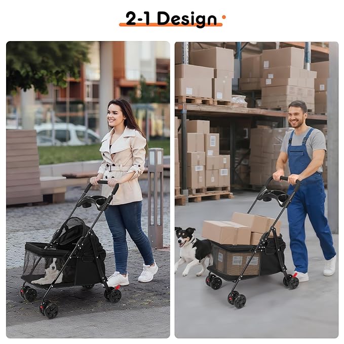 Foldable Pet Stroller for Small/Medium Pets up to 22 lbs - Lightweight 4-Wheel Design with Sun Canopy, Storage Bag & Breathable Mesh-Mewly Pet