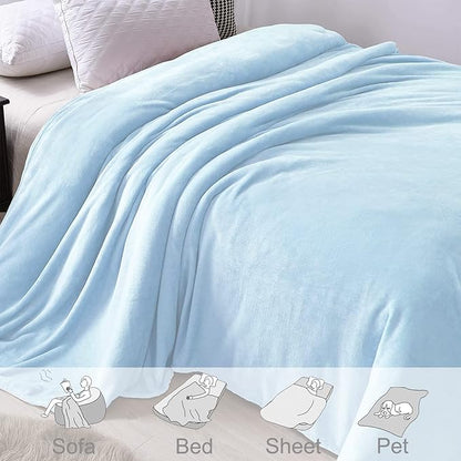 Exclusivo Mezcla Fleece Blanket Queen Size for Bed, Super Soft and Warm, All Season Use, Cozy, Plush, Lightweight, 90x90 Inches, Ice Blue