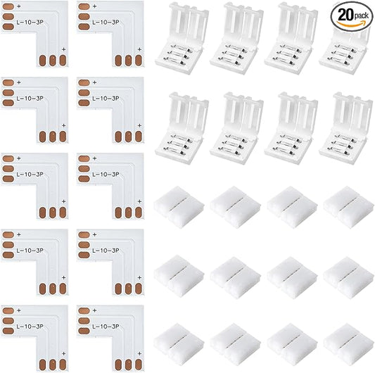JACKYLED 30 Pcs 3-Pin LED Connectors, 10mm L Shape LED Strip Connectors Unwired Solderless Gapless Adapter Connectors Terminal Extension 12V 72W for WS2811 WS2812B SK6812 LED Strip -10 Packs