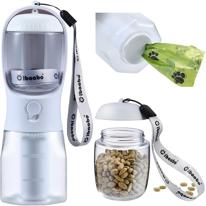 Dog Water Bottle with Food Container & Poop Bag Holder, Travel Water Bowl, Portable Pet Dispenser, Dog Stuff Accessories Items, Puppy Essentials Necessities for Yorkie Chihuahua Walking Hiking-Mewly Pet