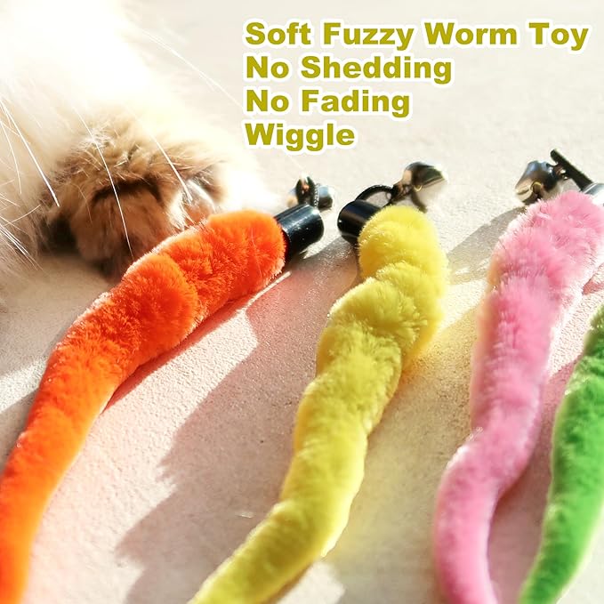 10PCS Cat Worm Toy for Cats, Cat Wand Toy Accessories, Cat Feather Toy Attachments Replacements, and 1PC Black String for Cat Fishing Pole Toy, Assorted Worm Cat Toy Teaser for Indoor Cats Kitten-Mewly Pet