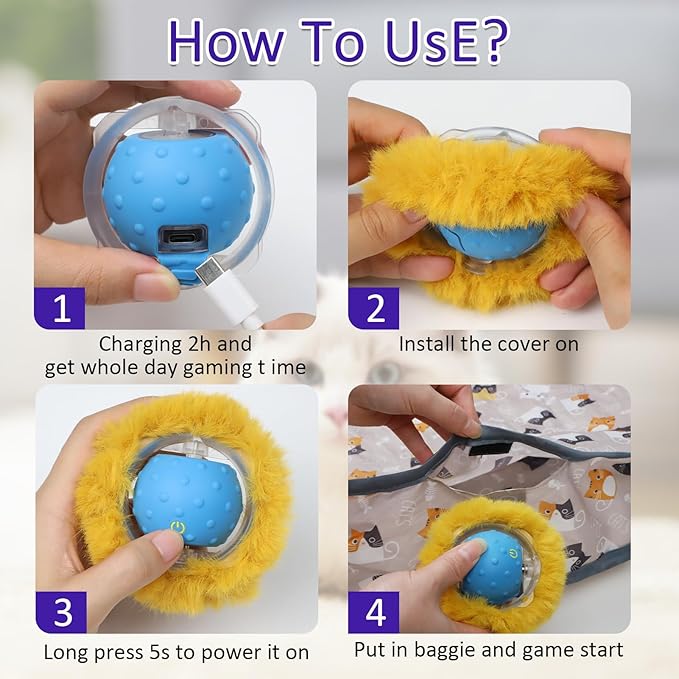 Interactive Cat Toys Ball Fast Rolling in Pouch, Motion Activate Chirping Cat Toy Hide and Seek Mouse Catching Game (Blue)-Mewly Pet