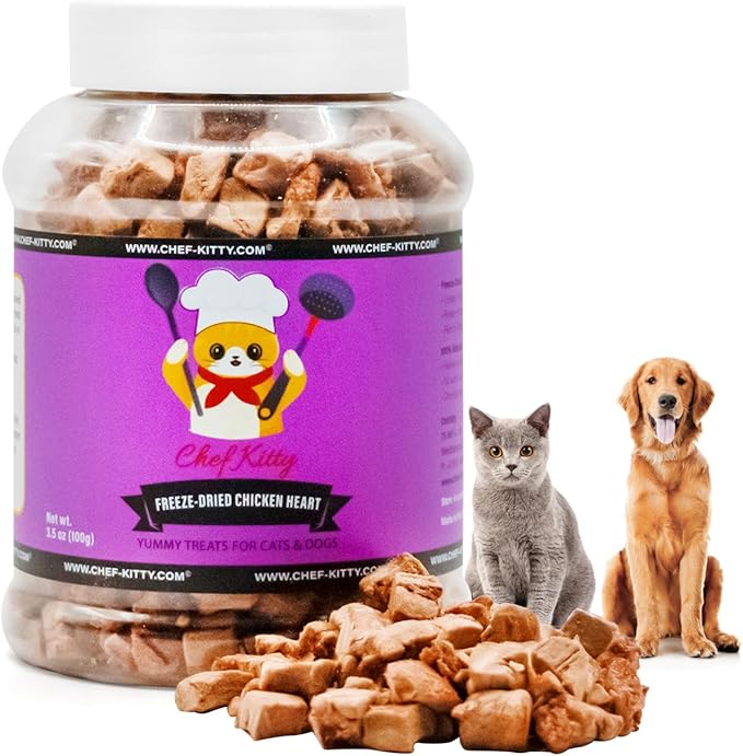 Freeze-Dried Chicken Heart Treats for Cats & Dogs – 100% Human Grade, Single Ingredient, High-Protein, Healthy Snack – No Additives or Preservatives – 2.6oz - Inspected & Tested in USA-Mewly Pet