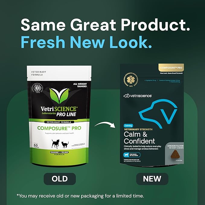 VETRISCIENCE Veterinary Strength Calm & Confident Chews - Stress Supplement for Pets - Supports Brain Function for Cats & Dogs - with L-Theanine, Thiamine & More - 60 Count-Mewly Pet