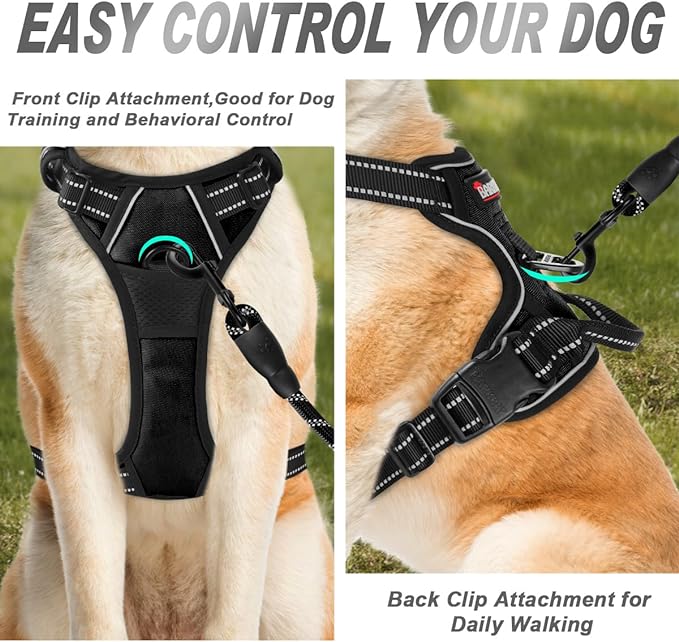 BARKBAY No Pull Dog Harness Front Clip Heavy Duty Reflective Easy Control Handle for Large Dog Walking(Black,M)-Mewly Pet
