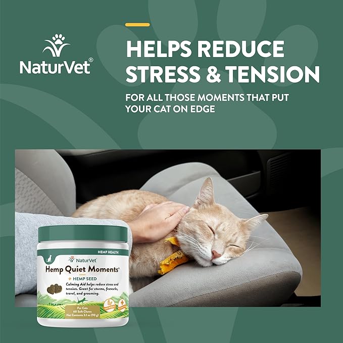 NaturVet Hemp Quiet Moments Plus Hemp Seed for Cats, 60 ct Soft Chews, Made in USA-Mewly Pet