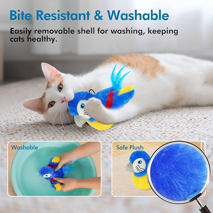Vannon Cat Toys Flapping Bird(Cannot Fly), Rechargeable Touch Activated Kitten Toy Interactive Cat Exercise Toys with Catnip and Feather for Indoor Cat - Bule-Mewly Pet