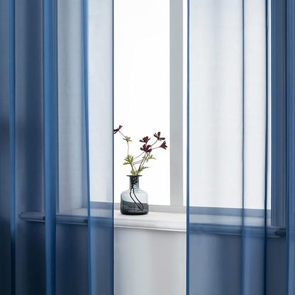 DUALIFE Navy Blue Sheer Curtains 63 Inch Length for Bedroom Dark Blue Sheer Curtains Panels with Grommet Sheer Voile Superior Drapes for Living Room 52 x 63 Inch Length 2 Panels Indigo Blue