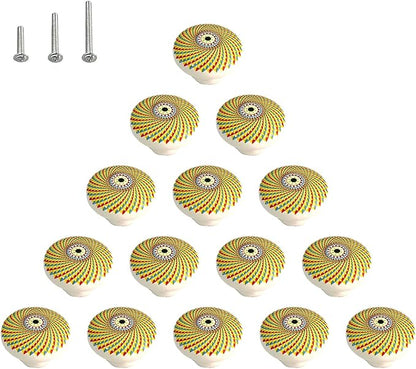 HUAMULAN 15 Pack Boheimian Retro Ceramic Knobs Vintage Dresser Button Shape Mushroom Boho Kitchen Petal Cabinet Pulls Cupboard Wardrobe Drawer Door Handles Glossy