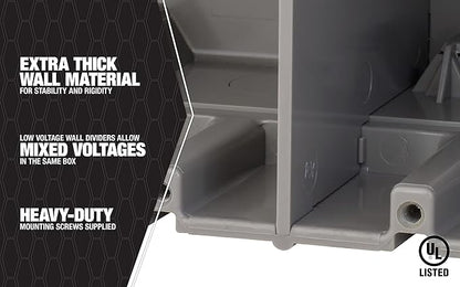 Southwire MSBMMT3G 3 Gang Multi Mount Device Box with Depth Adjustable; Heavy Duty 42lb; Gray