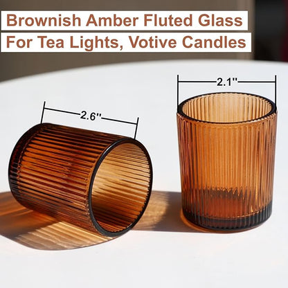 VOHO 24pcs Votive Candle Holders Bulk Wedding Centerpieces for Tables, Amber Tea Lights Candle Holder for Home/Fall Decor, Glass Ribbed Votive Candle Holder Gift Idea