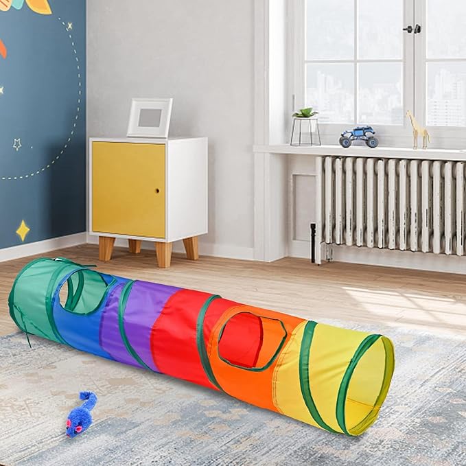 iCAGY Cat Tunnel for Indoor Cats Interactive, Rabbit Tunnel Toys, Pet Toys Play Tunnels for Cats Kittens Rabbits Puppies Crinkle Pop Up Rainbow 45"-Mewly Pet