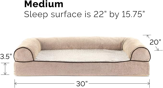 FurHaven Soft, Orthopedic Foam Sofa Dog Bed with Washable & Removable Cover - Sherpa/Chenille - Cream, Dogs Up to 35 lbs - Medium-Mewly Pet