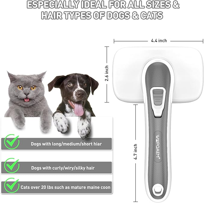 Dogs Cats Self Cleaning Slicker Brush for Shedding & Grooming Any Breed of Pets, Remove Loose Undercoat Knots Mats Tangled Hair for Small Medium Large Animal With Long Short Fur Length-Grey-Mewly Pet