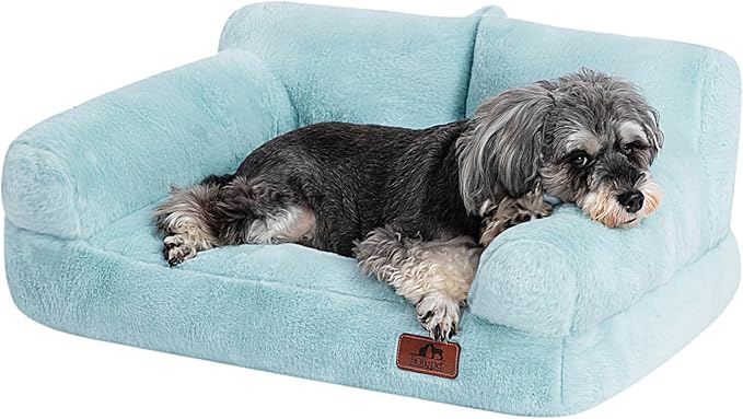 Hollypet Fluffy Plush Pet Cat Couch Sofa Soft Calming Pet Dog Sofa Beds for Medium Small Cats and Dogs, Mint Green-Mewly Pet